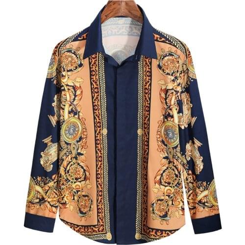 Luxury Brand Button Up Shirt Men 2021 Fashion Slim Fit Long Sleeve Mens Dress Shirts Party Wedding Baroque Floral Chemise Homme