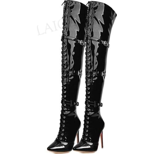 BERZIMER Women Thigh High Heels Boots Wide Calf Frinedly High Heels Over Knee Boots Cosplay Club Shoes Woman Large Size 30 45 48