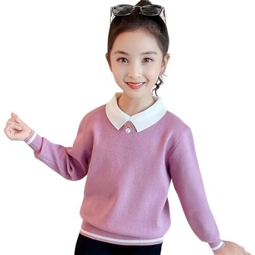 Sweater Girl Solid Color Girl Sweatshirts Spring Autumn Kids Pullover Casual Style Clothes Girl 6 8 10 12 14
