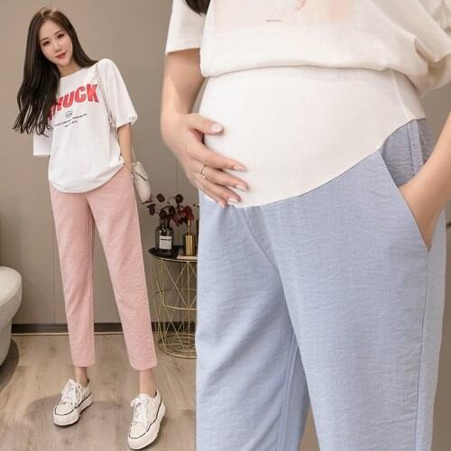 Loose Leisure Loose Pregnant Women Clothes Summer Cotton Linen Maternity Pants High Elastic Waist Pregnancy Trousers 3 colors
