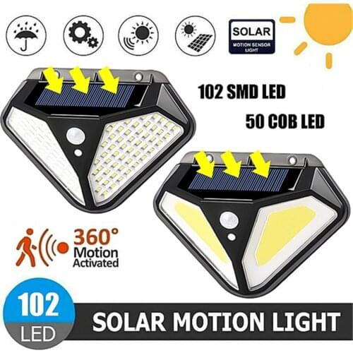 50COB 102LED Outdoor Solar Light Motion Sensor Wall Lights 3 Lighting Modes Pathway Security Light For Outside Garden Fence Yard