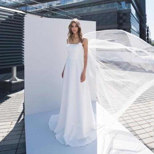 UZN Simple A Line Satin Bridal Gowns Square Neck Straps Elegant Wedding Dress With Brand Vestido De Novia