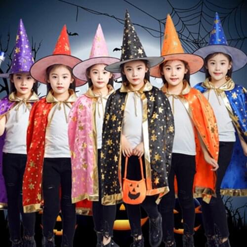 YOMDID 1pcs Halloween cloak party clothing set for children masquerade satin cloth five-star cloak cape hats fancy gift supplies