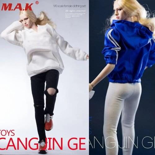 1/6 Female Black/white Hole Elastic Jeans Women Long Pants For Action Figure Doll Accessory