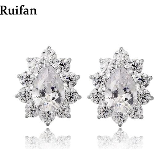Ruifan Waterdrop Zircon Earrings Silver 925 Trendy Stud Earrings for Women Lady Summer Jewelry 2020 New on the Ear YEA021
