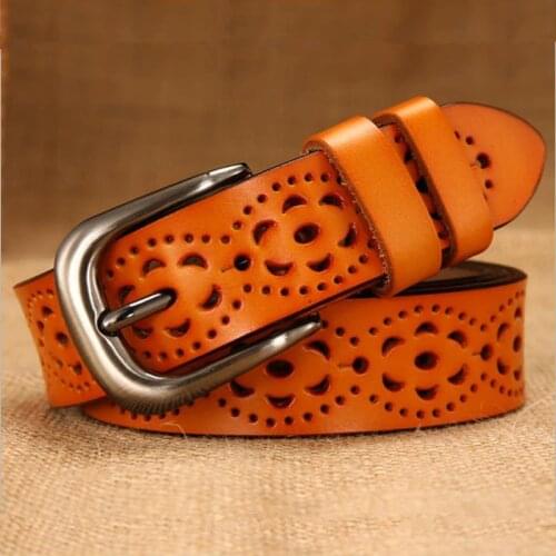 EL BARCO Hollow Out Faux Leather Belt Female Luxury Black Brown Women Belts White Red Camel Fashion Belt Strap Size 100-115cm