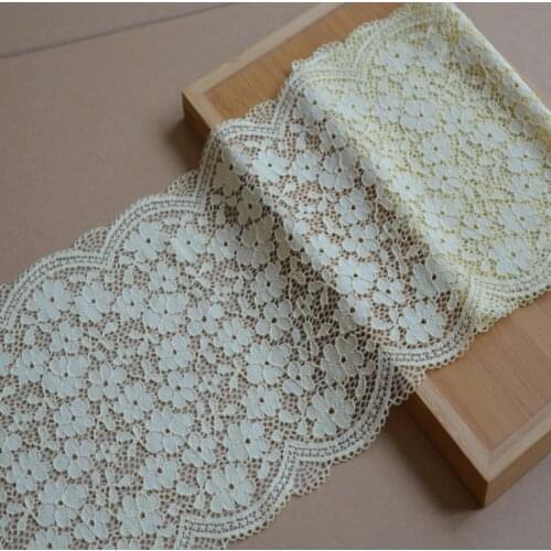 1 Meter/lot 22cm Width DIY Garment Accessories Sewing Swiss Wedding Lace Material High Quality Light Yellow Elastic Lace Fabric