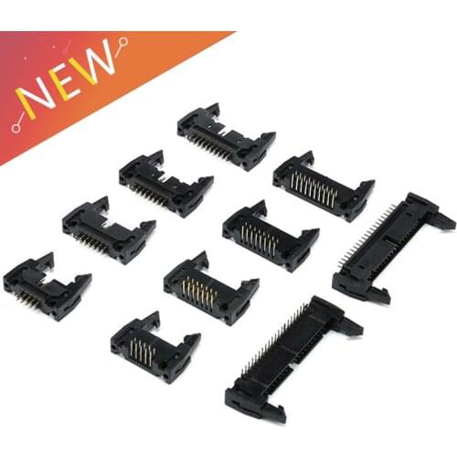 10pcs 2.54mm Pitch Right angle Hook Horn Socket Connector DC2 10/14/16/20/26/30/40P Buckle For Flat Ribbon Cable IDC Socket