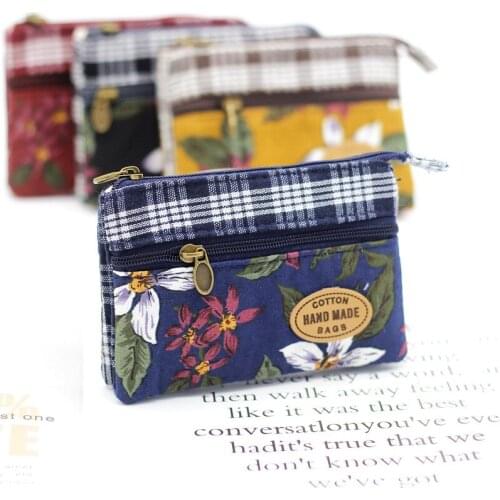 100pcs Flower Multi-layer Cotton Fabric Coin Purse Women Card Wallet Small Change Bag Retro Canvas Female Hand Purses Pouch New