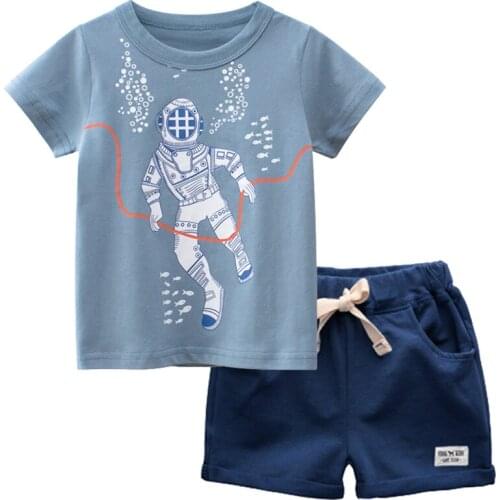 BINIDUCKLING 2021 Summer Toddler Clothes Set Cartoon Printed Cotton O-Neck Short-Sleeve T-shirt Shorts Kids Boy Outfits 2T 7T