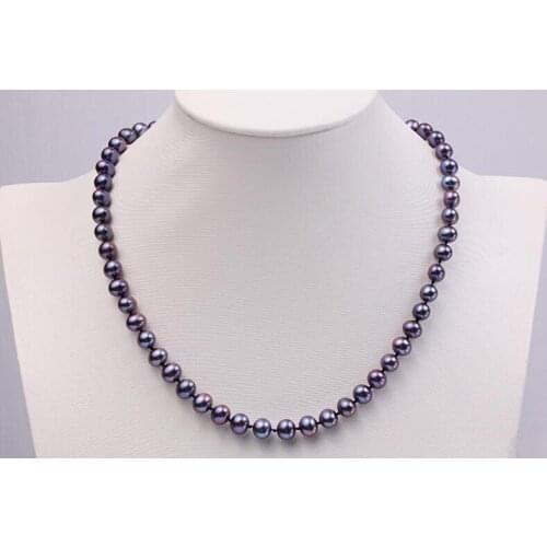 36-43cm 14-17'' Women Jewelry AAA natural pearl 6x7mm black blue freshwater pearl 925 silver clasp necklace gift
