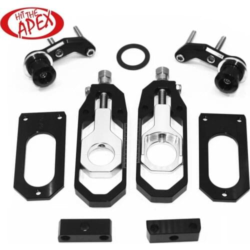 Aluminum CNC motorcycle Chain Tensioner Adjuster kit for Yamaha R6 YZF-R6 06-16 Black/Silver Catena Adjuster with lifting spool
