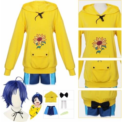 Anime Cosplay Wonder Egg Priority Ohto Ai Hoodie Pullover Costumes Yellow Sweatshirt Shorts Wig Sock Hairpin Suit
