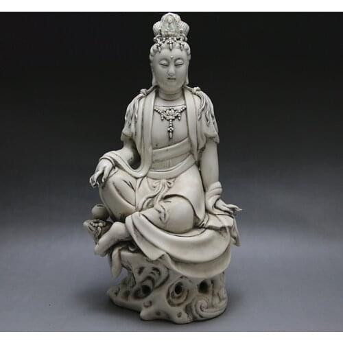 Antique MingDynasty white Dehua Kiln porcelain Guanyin Buddha Statue,Hand-painted crafts,Decoration,Collection&Adornment