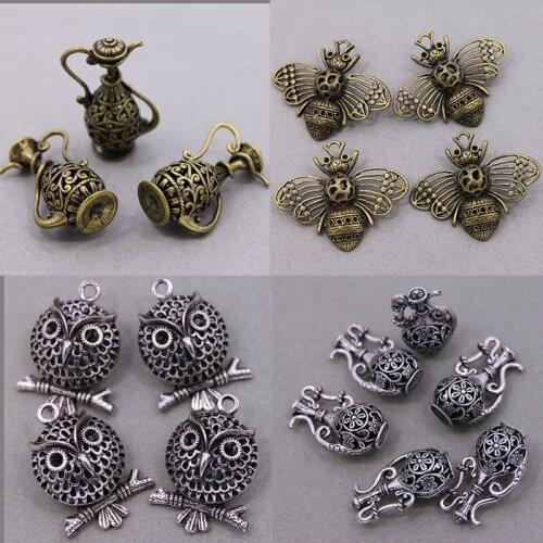 Antique Bronze Tone Jewelry Charms Kettle Hollow Wine Pot Teapot Flagon Tea Bracelet owl Pendant Necklace Crafting Craft Making
