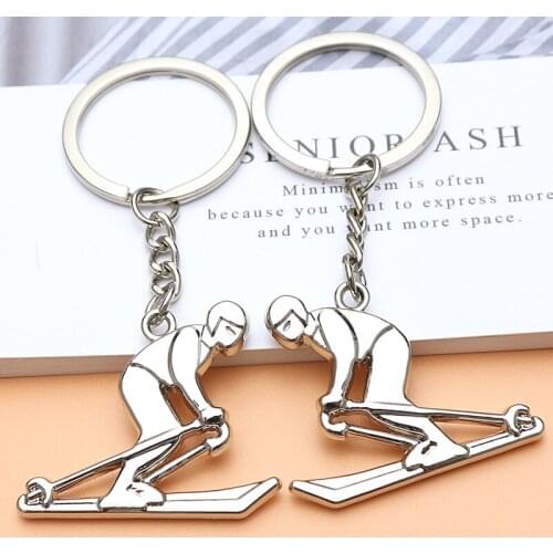Skier Keychain Ski Key Chain Car Competition Athlete Memorial Gift Sleigh Skiing Metal Keychain K4273