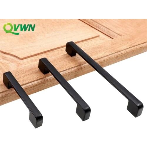 QVWN American Style Black Cabinet Handles Solid Aluminum Alloy Kitchen Cupboard Pull Drawer Knobs Furniture Handle Hardware