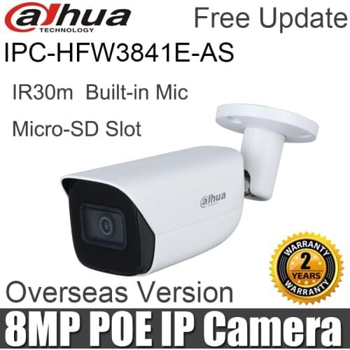 Dahua 8MP IP Camera IPC-HFW3841E-AS IR30M Bullet Camera Built-in Mic Audio & Alarm interface IP67 WizSense CCTV Security