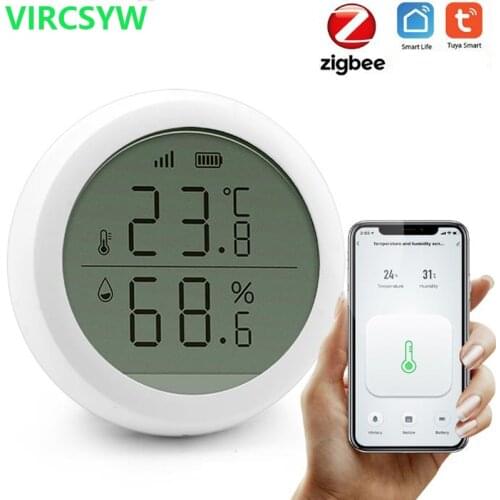 VIRCSYW ZigBee Smart Home Temperature And Humidity Sensor With LED Screen Works With Home Assistant And Tuya Zigbee Gateway