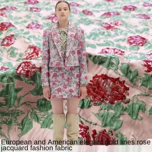 European designer sewing fabric gold silk rose three-dimensional jacquard suit fabric fluffy skirt suit brocade dress fabric