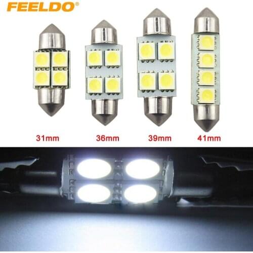 FEELDO 10Pcs White Auto 31mm 36mm 39mm 41mm 5050 4SMD Festoon Dome 4LED Light Bulbs Reading Light #FD-1181