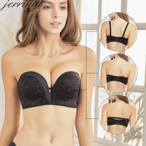 Jerrinut Strapless Bra Sexy Lace Push Up Bralette Bras For Women Underwear Wedding Invisible Bra Brassiere Femme Wire Free BH