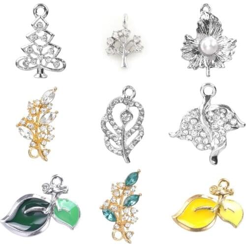 15*10mm Gold Silver Plated Zinc Alloy Crystal Tree Charms Diy Handmade Jewelry Findings Accessories For Bracelet Necklace Making