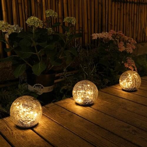 Hot Garden Solar Lights Cracked Glass Ball Waterproof 20 Warm LED For Outdoor Decorations Pathway Patio Yard Lawn
