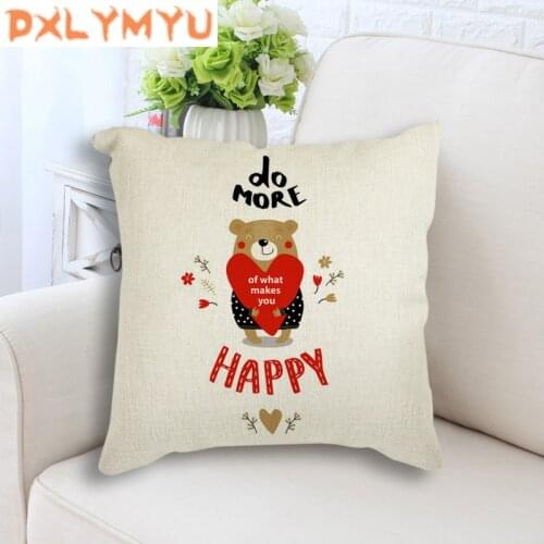 Linen Cotton Pillowcase Cartoon Cushion Cover Whale Bear Ride Bicycle Heart Quote Printed Throw Pillow Case Nordic Pillow Cover