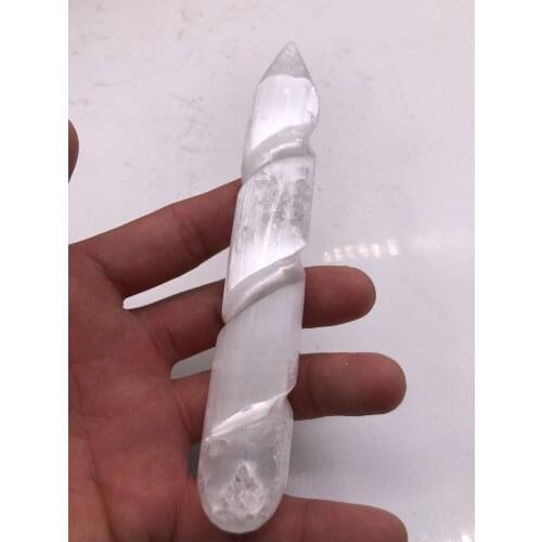 Log Vara Gesso selenito de Cristal Cura Varinha de Massagem Espiral Polido Limpar