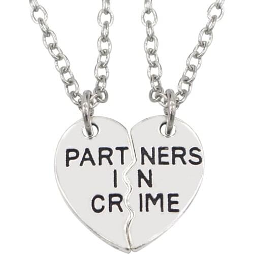 Fashion Engraving Partner In Crime Stitching Pendant Necklace 2 Piece Set Love Combination Necklace Best Friend Jewelry