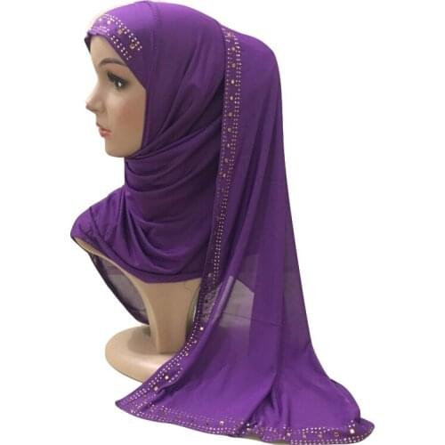 Ice Silk Hijabs Islamic Women Half Instant Hijabs Cap Long Stretchable Gold Rhinestone Arab Muslim Turban Ready To Wear 160X50cm