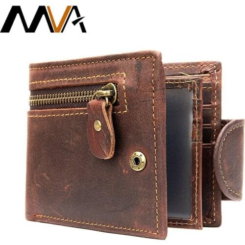 MVA Mens Genuine Leather Wallet Purse For Cards Small Wallets Male Coin Purse Short Leather Wallets Mens Clutch/Money Purses