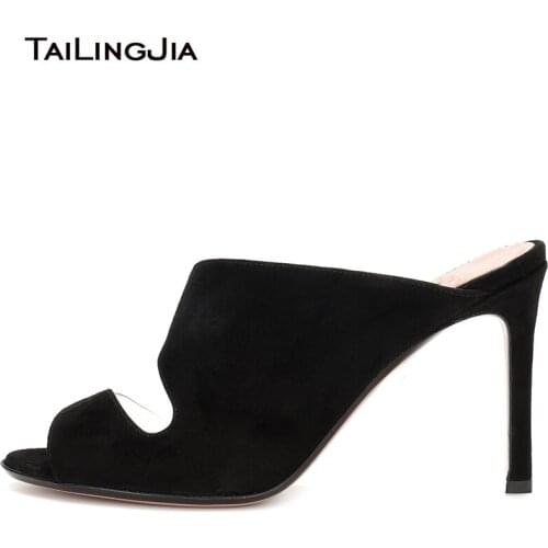 Peep Toe High Heel Clear Mules for Women Heeled Transparent Sandals Ladies Black Stiletto Heels Female Summer Party Shoes 2019