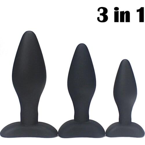 3 in 1 Butt Plug Set Anal Sex Toys Black Smooth Waterproof Silicone Anal Plug Unisex Erotic Toys Adult Sex Products Cheap Hot