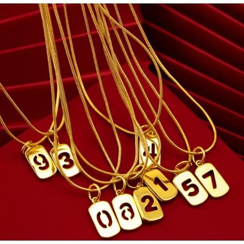 Lucky Number Pendant Necklace Clavicle Chain Women Men Yellow Gold Filled Vintage Fashion Jewelry Gift