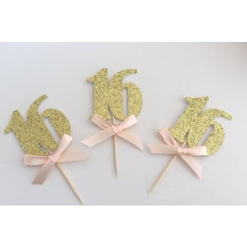 Personalized number glitter sweet 16th cupcake Toppers baby bridal shower birthday wedding party cake decorations food picks