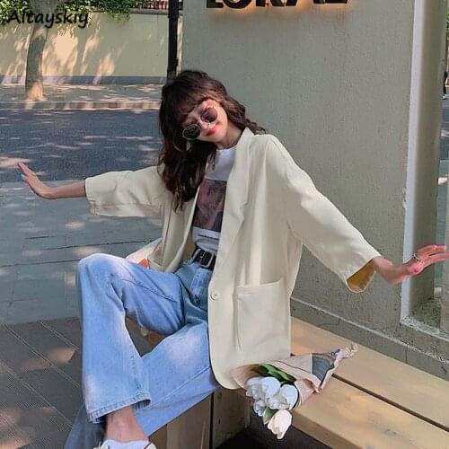 Blazers Women Thin Sun-proof Batwing Three Quarter Sleeve Loose Solid Sweet Girls Korean Style Ulzzang Summer Female Office Lady