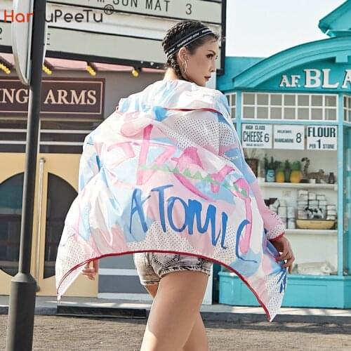 Beach Cape Women Summer 2021 Funny Cartoon Cover Ups with Pockets Super Thin Light Zip Long Jacket Plus Size Loose UV-Proof Tops