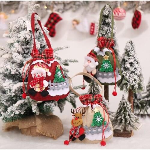 Christmas Decoration Santa Sacks Snowman Elk Candy Tote Bags Xmas Tree Hanging Ornaments For Home Christmas Pendant Gift Bag