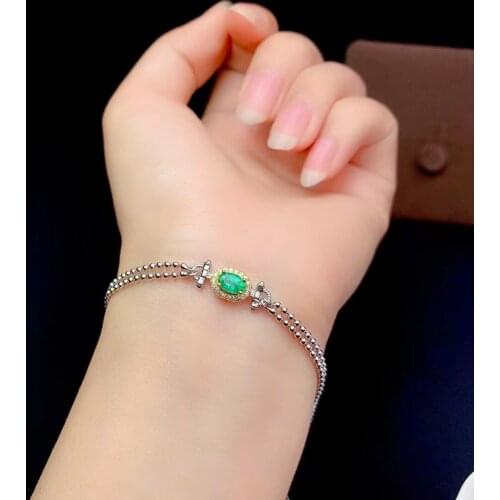 S925 silver natural green emerald bracelet natural gemstone bracelet Elegant Lovely chain round ball women wedding gift jewelry