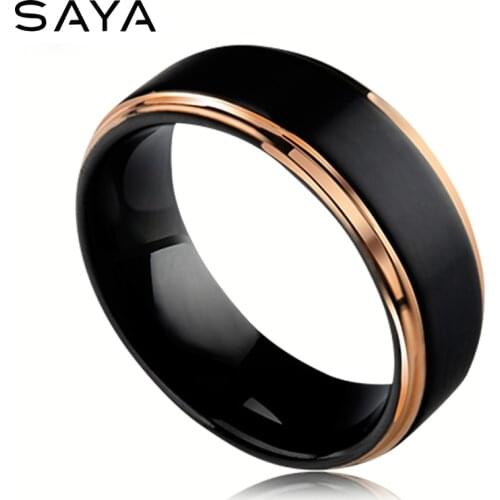 8mm Width Black Tungsten Wedding Rings for Men with Beveled Polished, Free Shipping, Customized