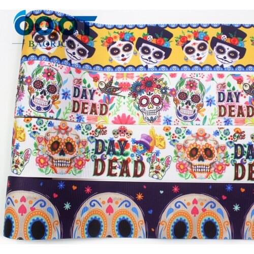 OOOT BAORJCT I-19825-1990,75mm 10yards Halloween Thermal transfer Printed grosgrain Ribbons,tape crafts,bow cap DIY accessories