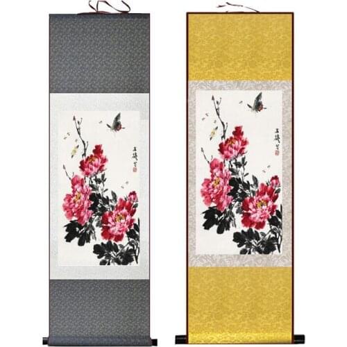 Traditional butterfly and flower Painting Home Office Decoration Chinese scroll painting butterfly and mudan painting