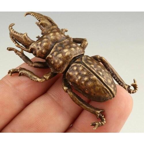 UNIQUE CHINESE BRONZE STATUE ANIMAL BEETLE SOLID MASCOT COLLECTION GIFT