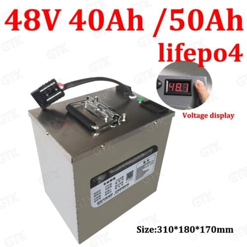 Waterproof 48V 50Ah Lifepo4 48v 40AH battery BMS for 2000w Scooter bike tricycle boat backup power +10A charger
