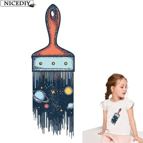 Nicediy Magic Brush Space Iron On Transfer Patch Heat Transfer Vinyl Thermo Stickers Iron On Patches For Clothes Stripes On Clot