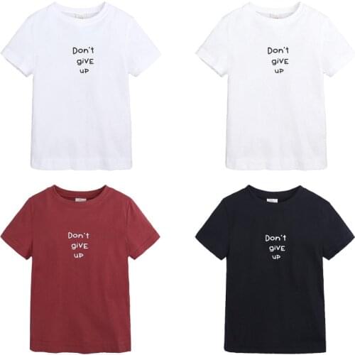 Yocute Childrens Summer Girls Boys' Short Sleeve T-shirt Kids Basic Round Neck Cotton Letter Top T-shirt Casual Style 2-8 Years
