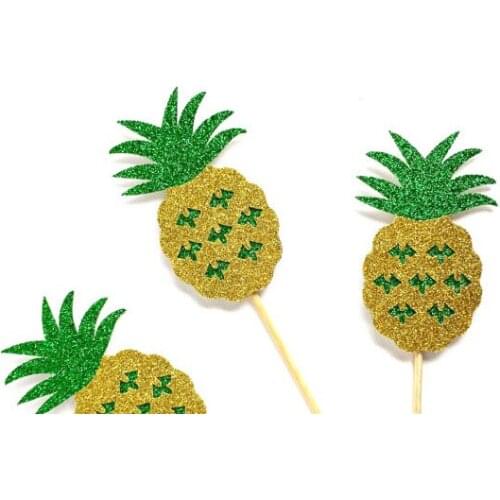 Green Glitter Pineapple Cupcake Toppers birthday Wedding Bridal baby Shower Engagement Party Bachelorette toothpicks