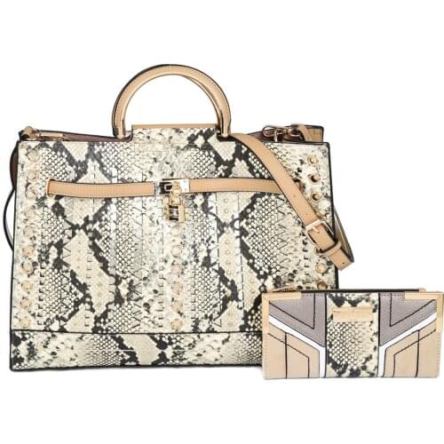 Women Top-Handle Fashion Handbag Set PU Leather Rivets Snakeskin Ladies Shoulder Crossbody Bag Female Wallet Purse SY2215